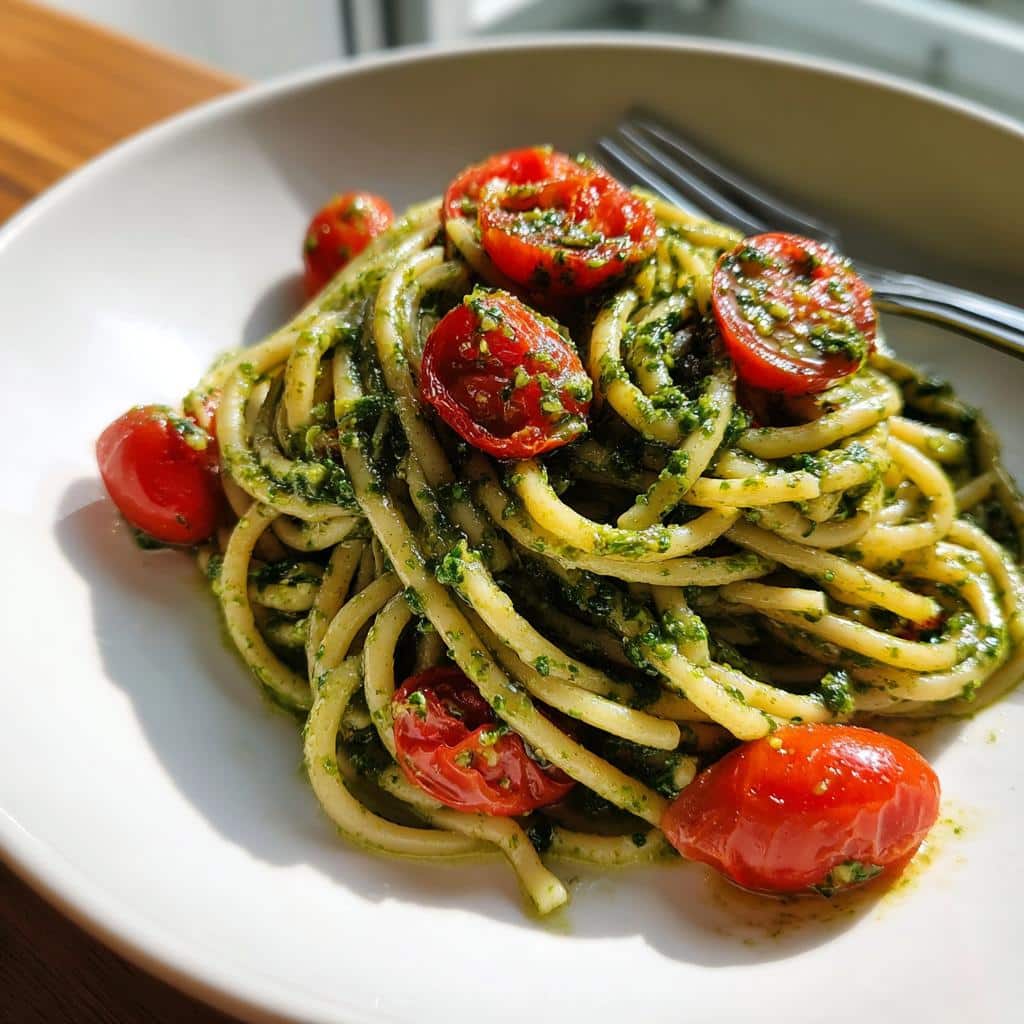 Pesto Pasta with Cherry Tomatoes